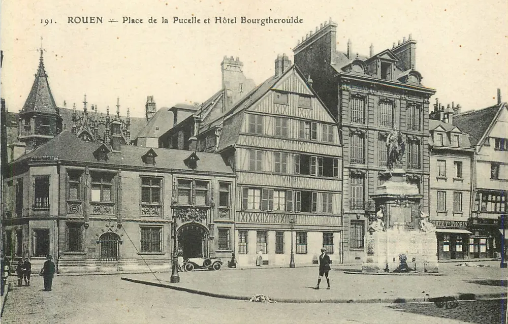 Rouen — Place de la Pucelle und Hôtel Bourgtheroulde — 191. — Verlag: H. T. Théron - Vorderseite