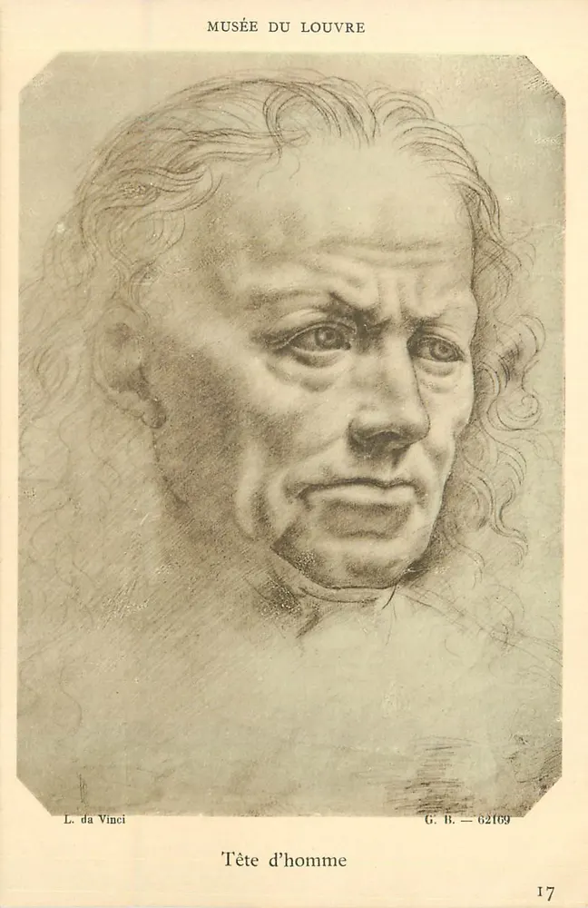 Cabeça de homem — desenho de L. da Vinci — Museu do Louvre, série G. B. n° 17 - Frente