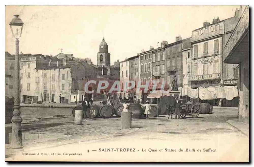 Saint-Tropez - Le Quai et Statue du Bailli de Suffren — Éditions J. Brun et Cie, Carpentras, n°4 - Recto
