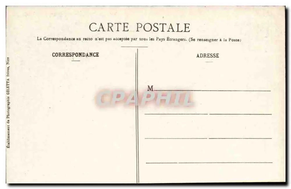 Vila de Èze — Estrada da Corniche — Edição Gilelta, fot., Nice, n° 1020 - Verso