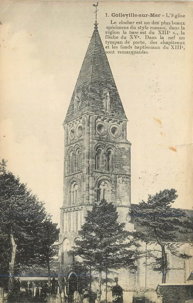 Colleville-sur-Mer - A Igreja — editor Eniré Rommier, n°1 - Frente