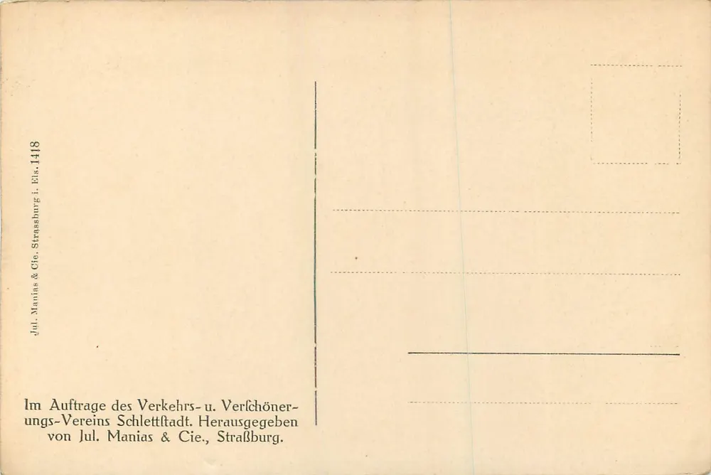 Schlettstadt — Porta de entrada de um edifício histórico — Jul. Manias & Cie, Straßburg, n°1418 - Verso