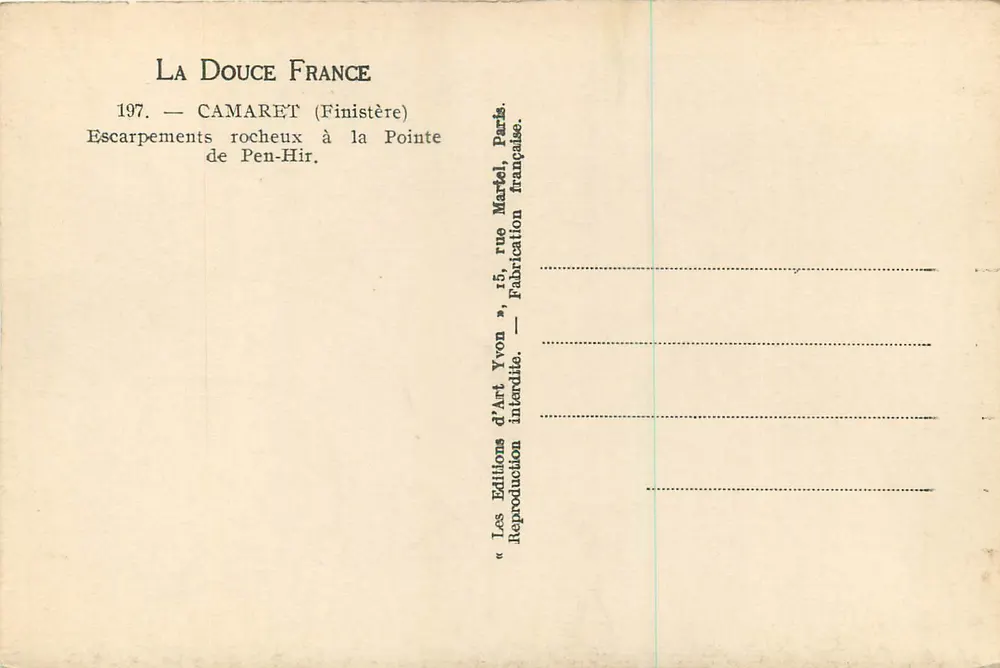 Camaret (Finistère) — Felsige Klippen an der Pointe de Pen-Hir — Yvon - Rückseite