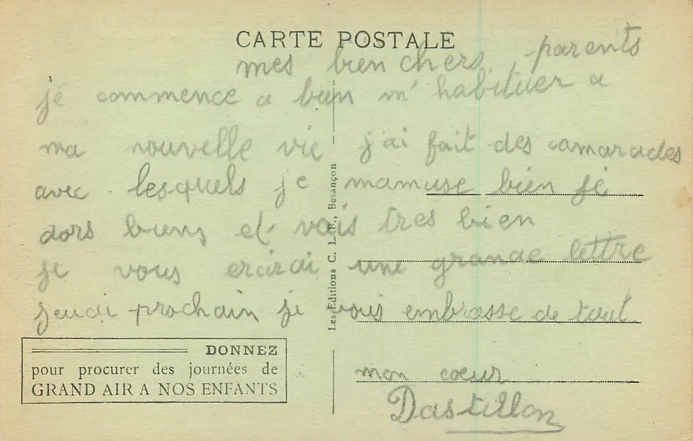 Préventorium de Rougemont — Doubs — Fondation Marquis de Moustier-Arthur — Veil-Picard - Verso