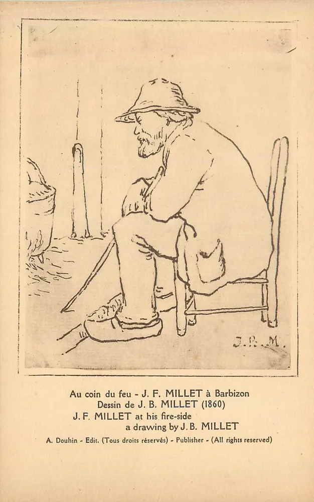 J.F. Millet en Barbizon — Dibujo de J.B. Millet (1860) — A. Douhin Editor - Anverso