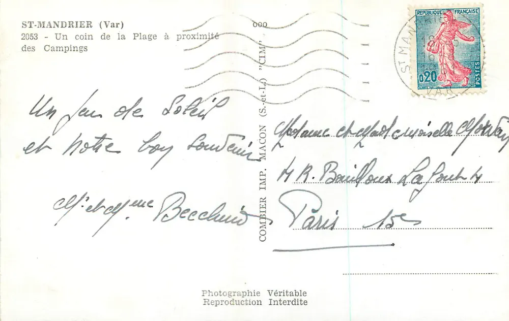 St-Mandrier (Var) — Ein Stück der Küste in der Nähe der Campingplätze — Combier (S.-et-L.) - Rückseite