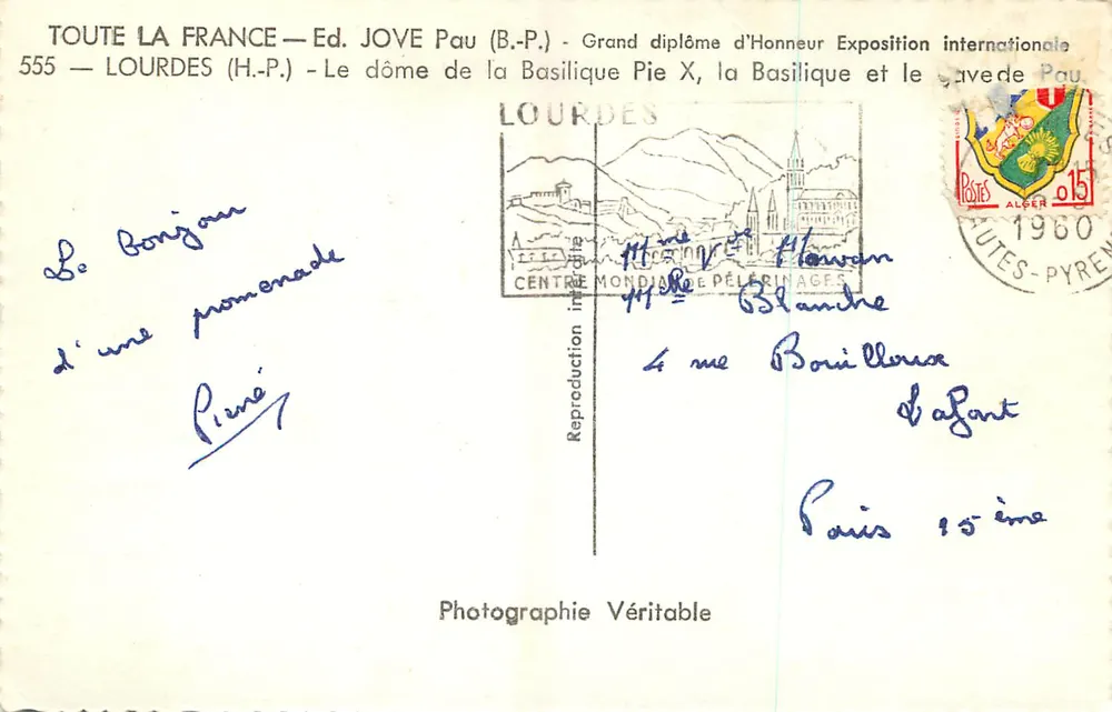 Lourdes — O domo da Basílica Pie X, a Basílica e o túmulo — Ed. JOVE Pau (B.P.) n°555 - Verso