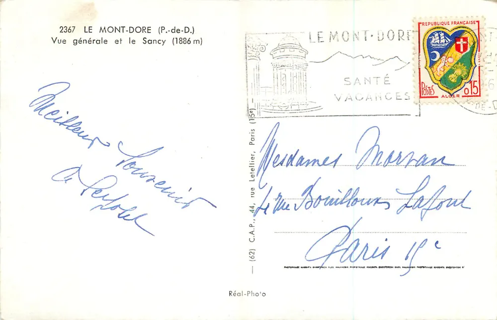 Mont-Dore — Vista geral e o Sancy (1886 m) — C.A.P. n°2367 - Verso