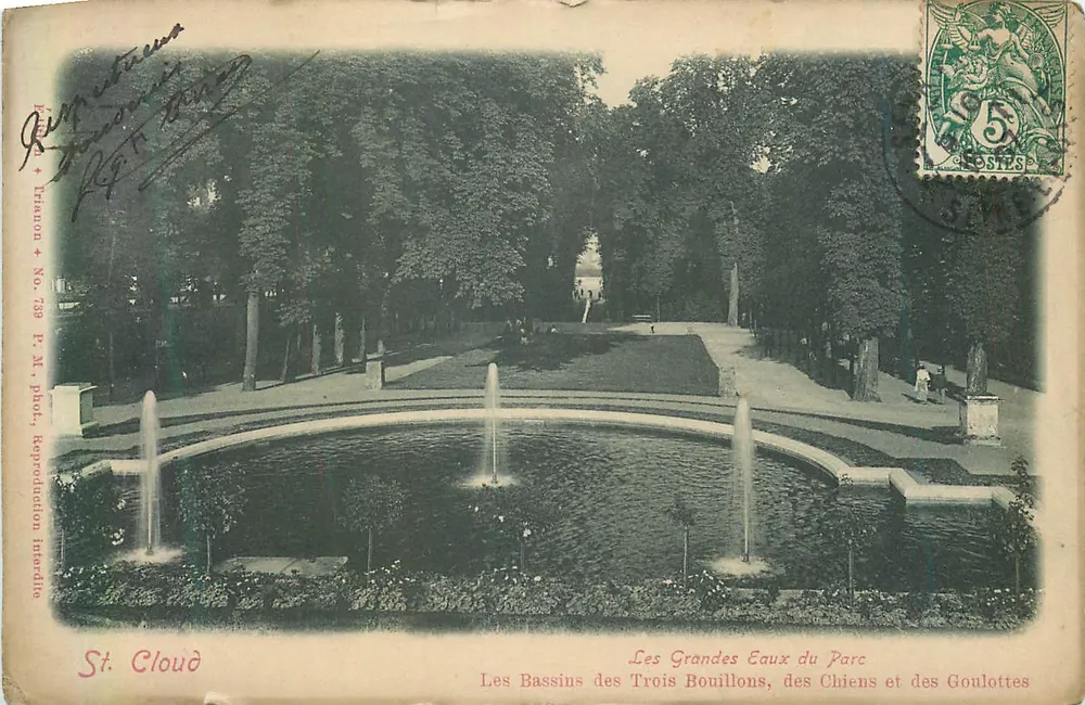 St. Cloud — Die Bassins des Trois Bouillons, des Chiens und des Goulottes — R. Trianon + Nr. 738 P. M. phot. - Vorderseite