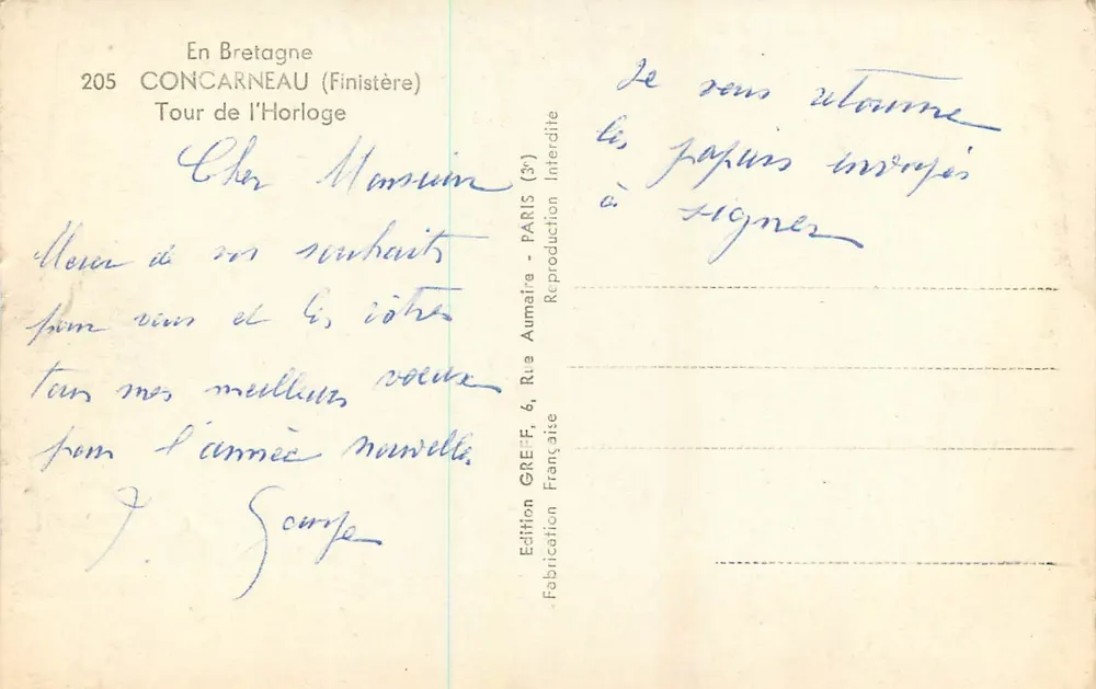 Tour de l'Horloge — Concarneau (Finistère) — Édition Greff - Verso