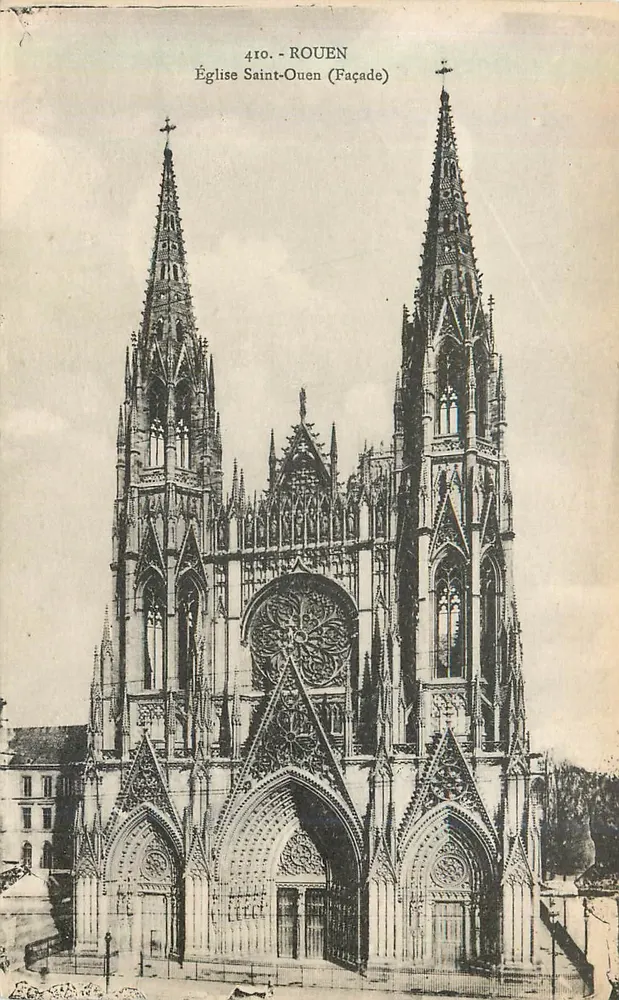 Rouen — Kerk van Sint Ouen (Voorzijde) — Kaarten 'La Cigogne', 74 Rue aux Ours, Rouen - Voorkant