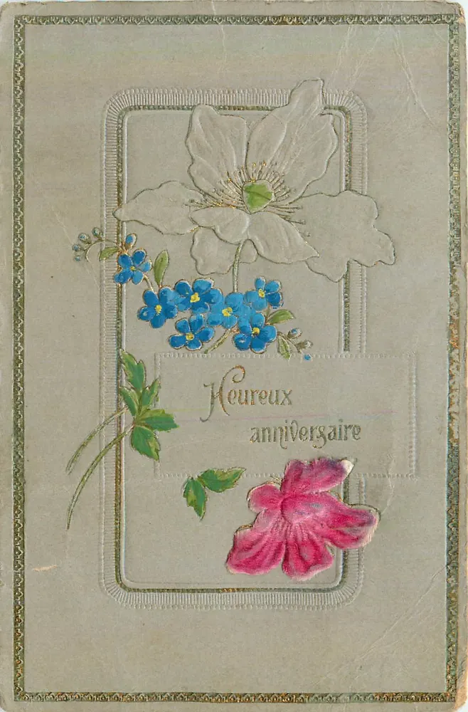 Fleurs — composition florale avec anémones et myosotis — éditeur inconnu - Frente
