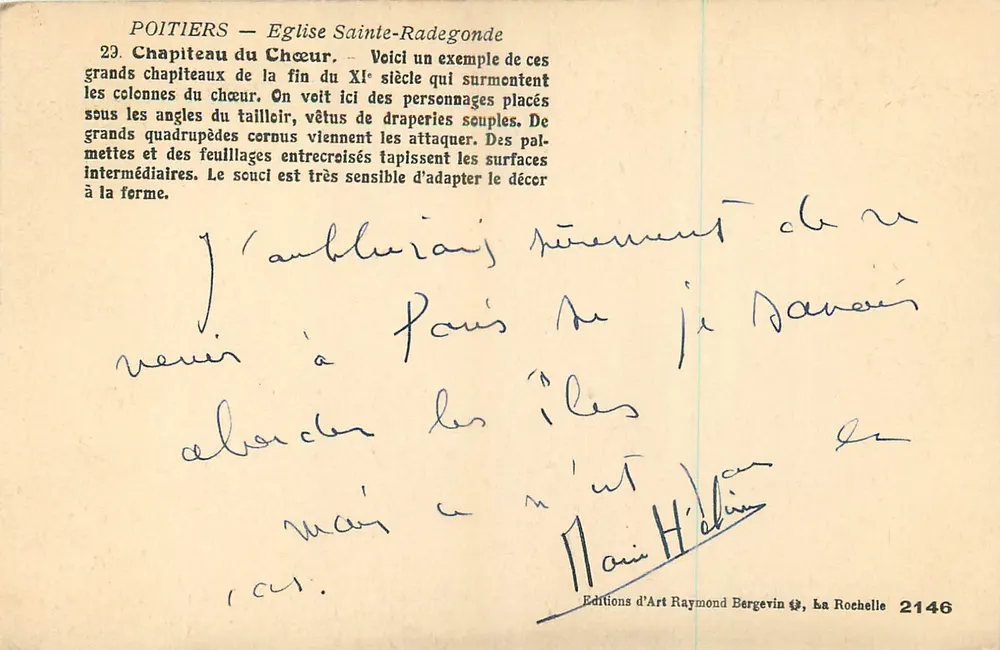Poitiers — Kirche Sainte-Radegonde — Kapitell des Chors — Verlag Raymond Bergevin, n° 2146 - Rückseite