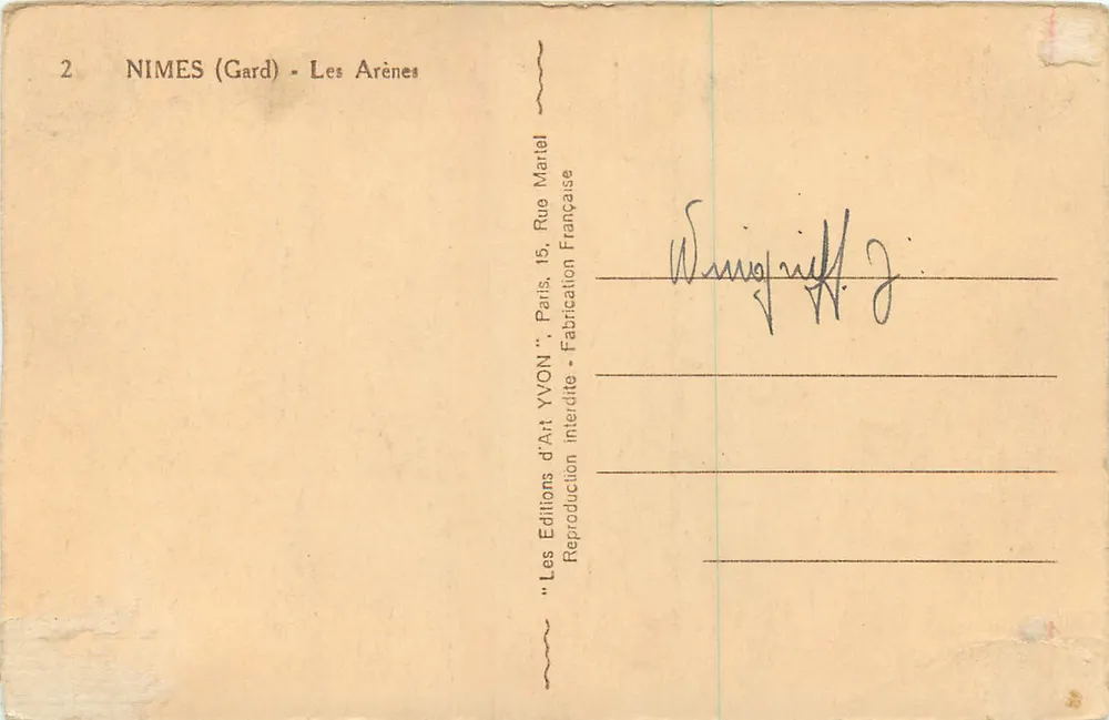 Nîmes (Gard) - Les Arènes — Éditions d'Art Yvon, Paris - Verso