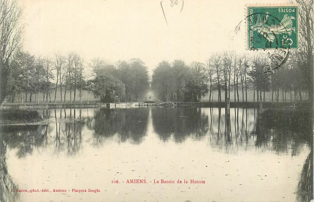 Amiens - Le Bassin de la Hotoie — L. Caron, phot.-édit., Amiens - Plaques Jouglà, n°106 - Recto