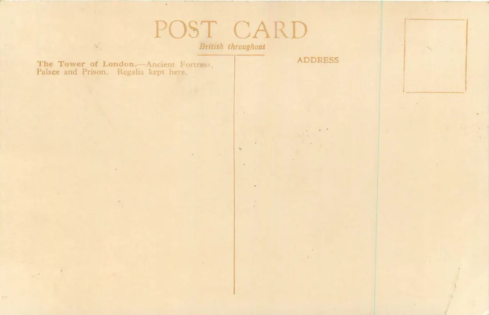 La Tour de Londres — vue du fleuve — carte postale britannique - Verso