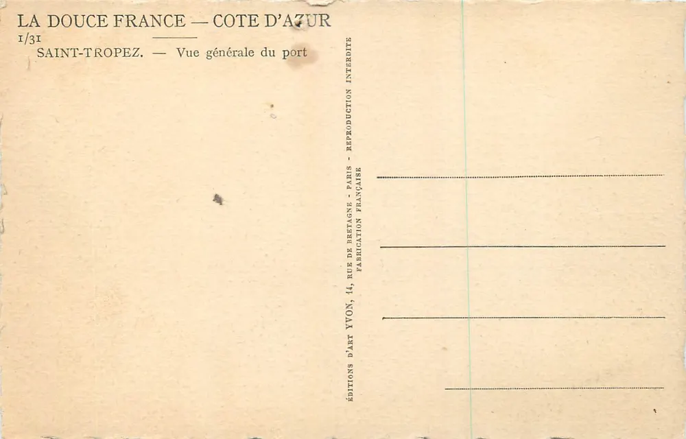 Saint-Tropez — Vue générale du port — Éditions d'Art Bretagne, Paris - Verso