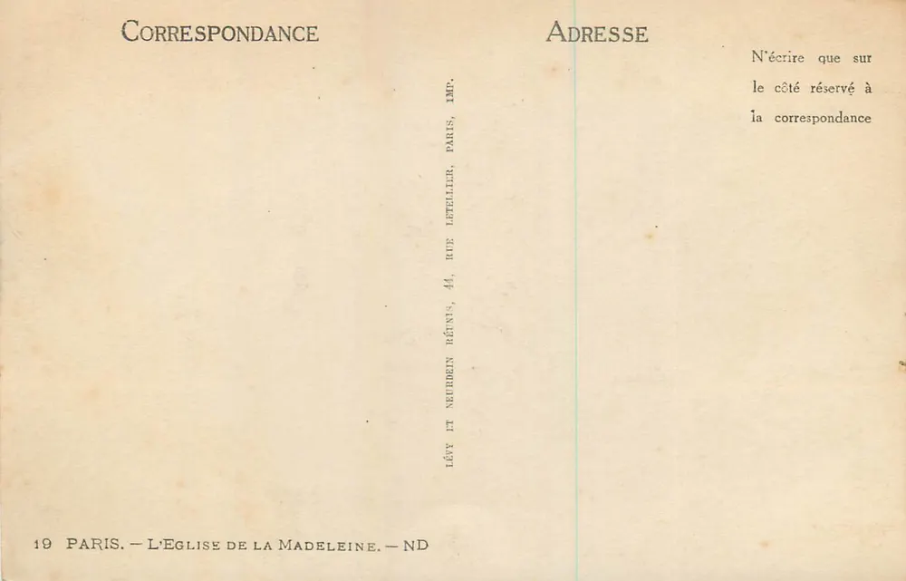 Igreja da Madeleine — Paris — Imp. Letellier - Verso