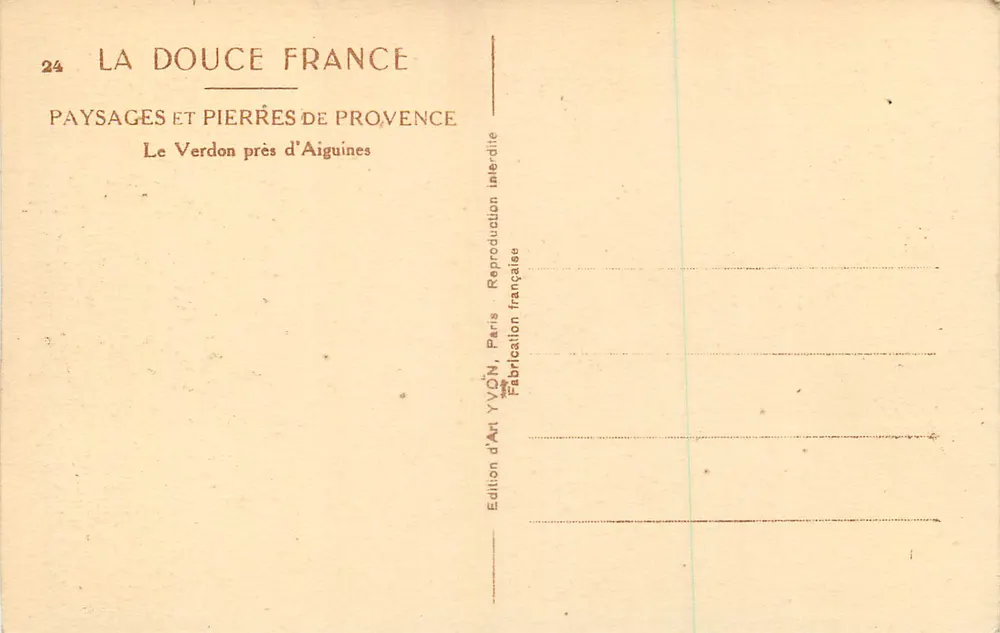 Le Verdon in der Nähe von Aiguines — Landschaften und Steine der Provence — Edition d'Art YVON, Paris - Rückseite
