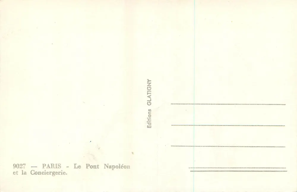 Paris — O Ponte Napoléon e a Conciergerie — Éditions Glatigny n°9027 - Verso