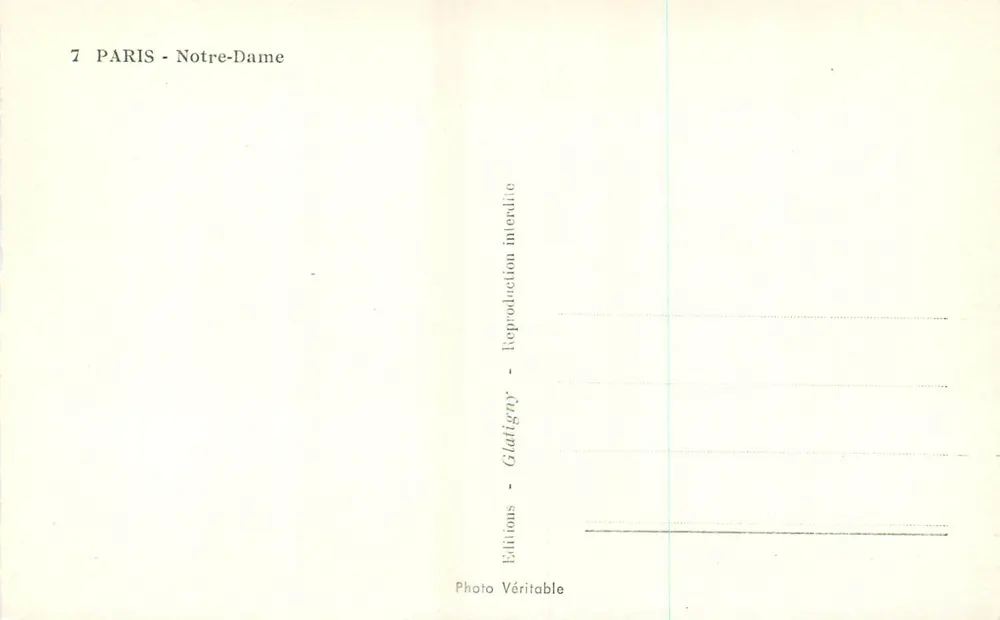 Notre-Dame de Paris — fachada gótica — Éditions Véritable - Verso