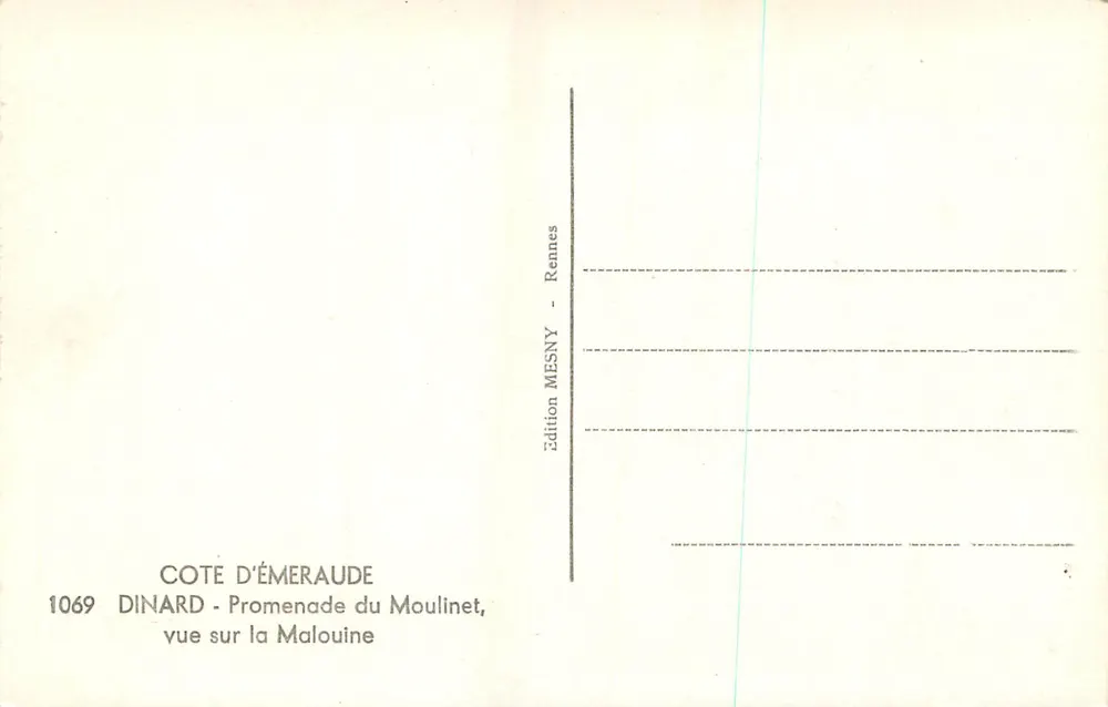 Dinard - Promenade du Moulinet — Blick auf die Malouine — Édition MESNY, Rennes, n° 1069 - Rückseite