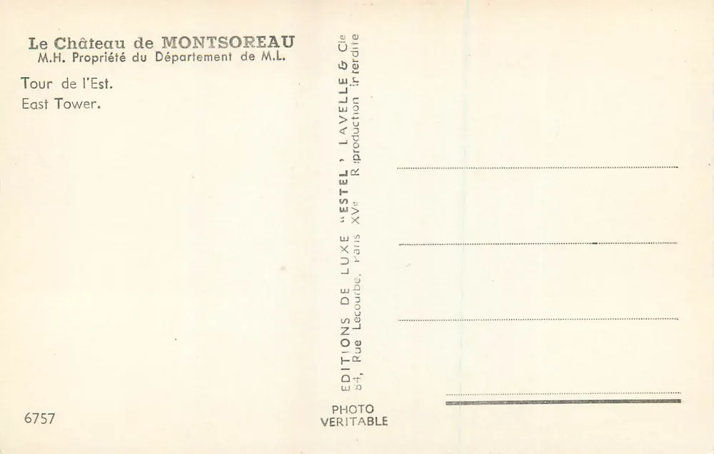 Castelo de Montsoreau — Torre do Leste — Éditions de Luxe Estel - Verso