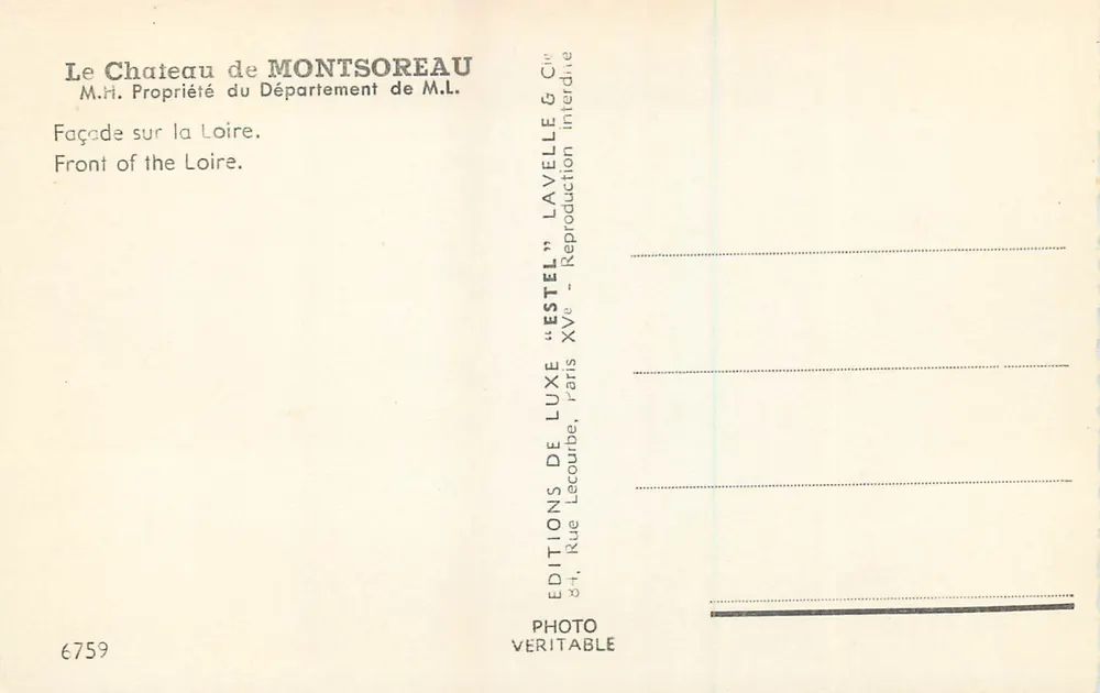 Castelo de Montsoreau — Fachada sobre a Loire — Éditions de Luxe Estel - Verso