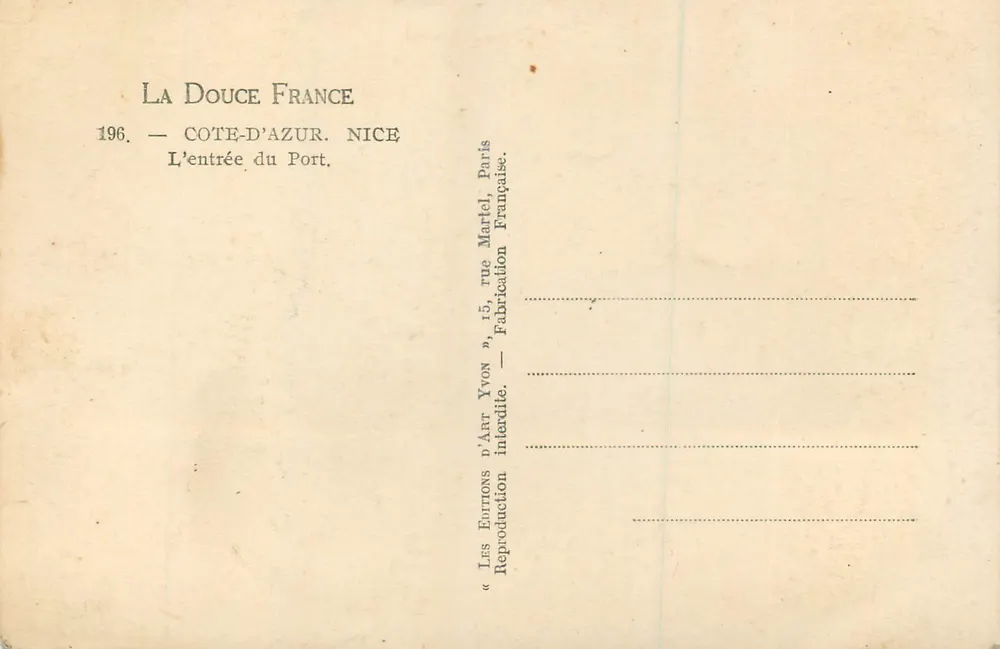 Nice — A entrada do Porto — La Douce France, n°196 - Verso