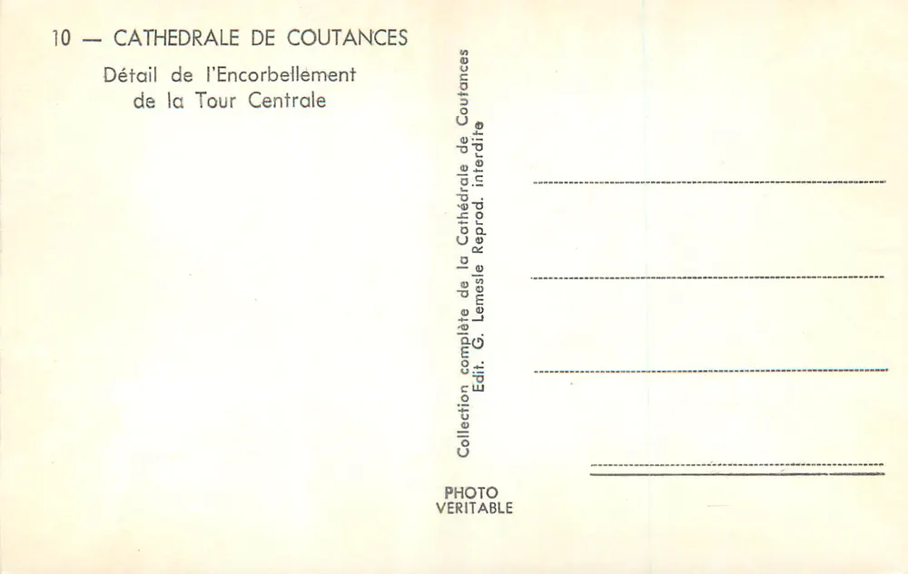 Kathedrale von Coutances — Detail des Korbel der zentralen Turm — Collection G. Lemesle - Rückseite