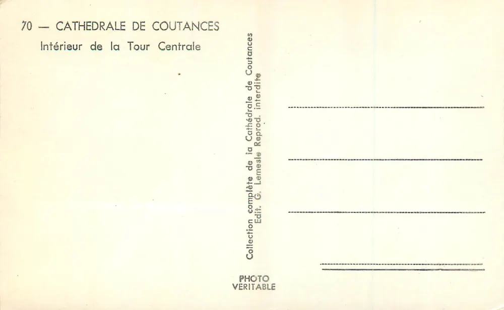 Interior da Torre Central — Catedral de Coutances — Ed. G. Lemesle, n°70 - Verso