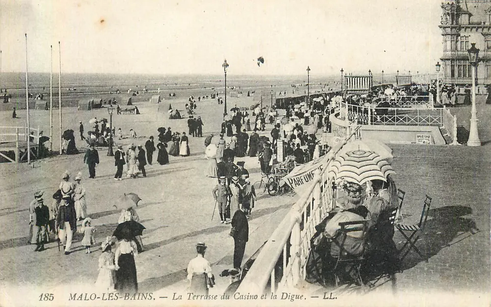Malo-les-Bains — Die Terrasse des Casinos und der Schutzdamm — LL. — N° 185 - Vorderseite