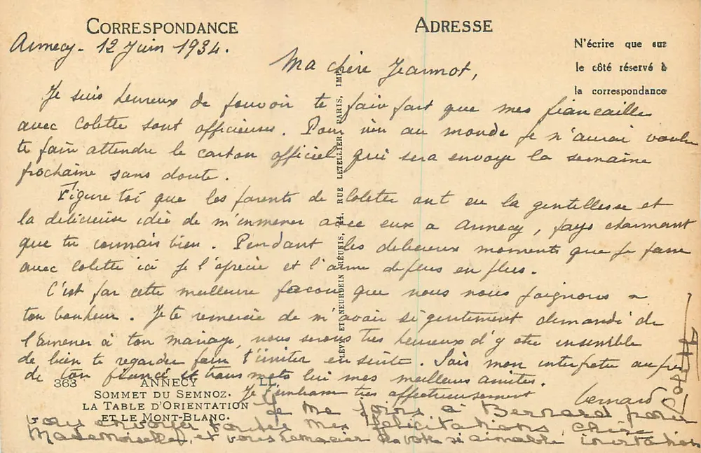 Gipfel des Semnoz — Orientierungstafel — Verlag: Lefèvre et Neudrèn, Paris, Nr. 363 - Rückseite