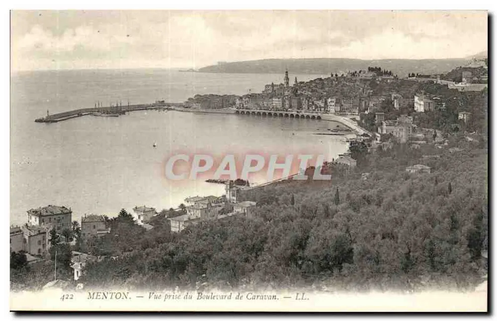 Menton — Vista tirada do Boulevard de Caravan — L.L. n°422 - Frente