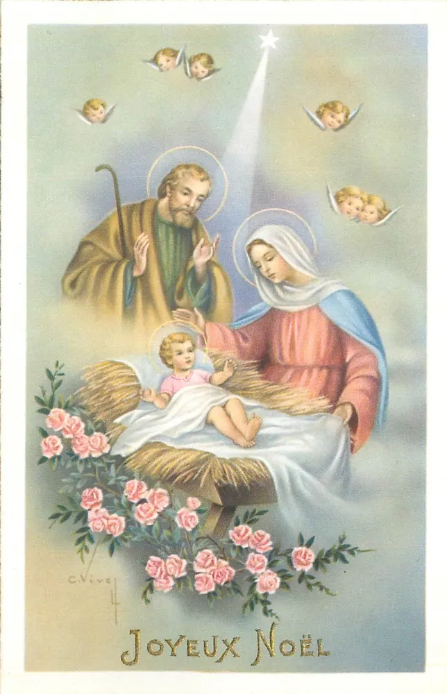 Natividade — cena da manjedoura com José, Maria e o Menino Jesus — C. Vive, n°4 - Frente