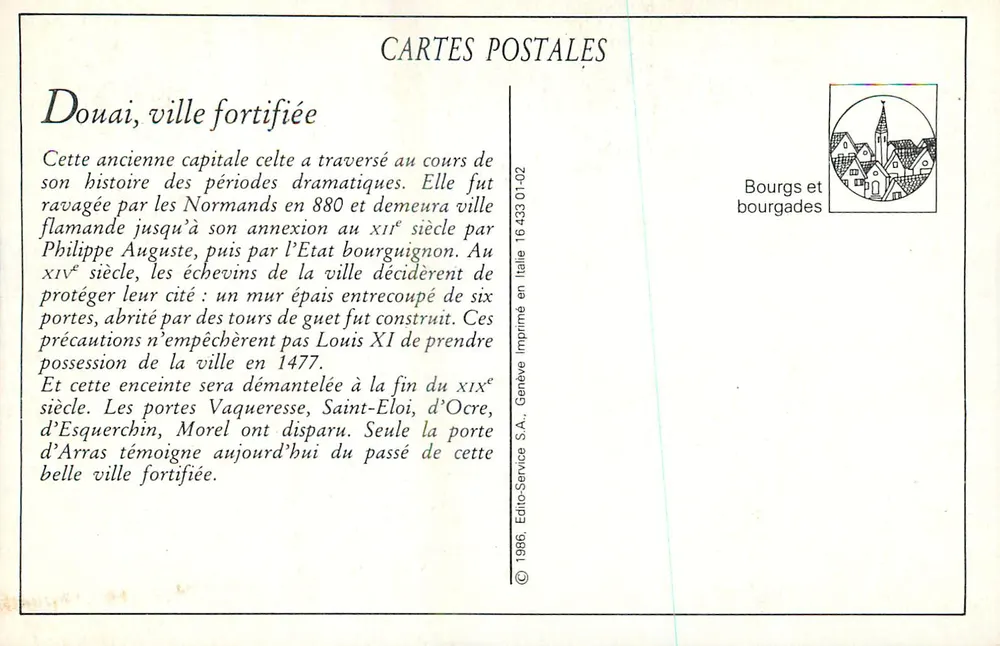 Douai — Puerta de Arras — Edición D.W. n°21 - Reverso