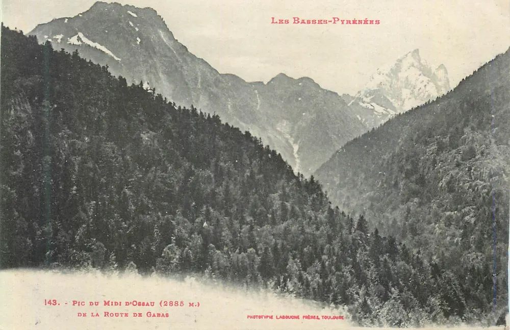 Pico do Midi d'Ossau (2885 m.) — vista da estrada de Gavas — Fototipo Lassuche Frères, Toulouse - Frente