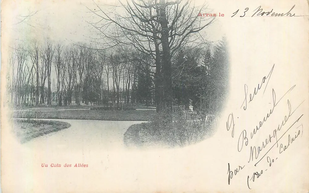 Un Coin des Allées — Arras — éditeur G. Beneriguel - Recto