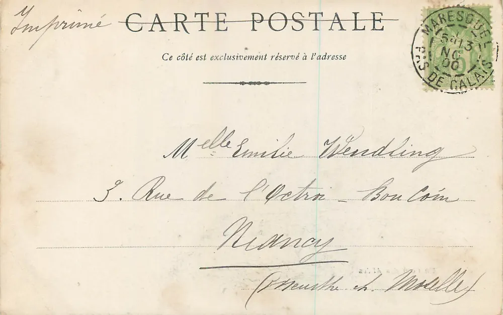 Un Coin des Allées — Arras — éditeur G. Beneriguel - Verso