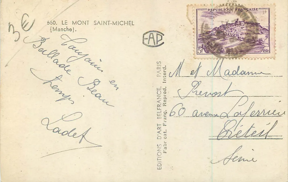 O Monte Saint-Michel — vista panorâmica — Éditions D'Art Belfrance, n° 660 - Verso