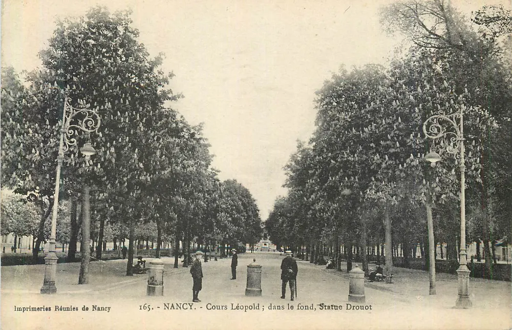 NANCY - Cours Léopold ; no fundo, Statue Dronot — Imprimeries Réunies de Nancy, n° 165 - Frente