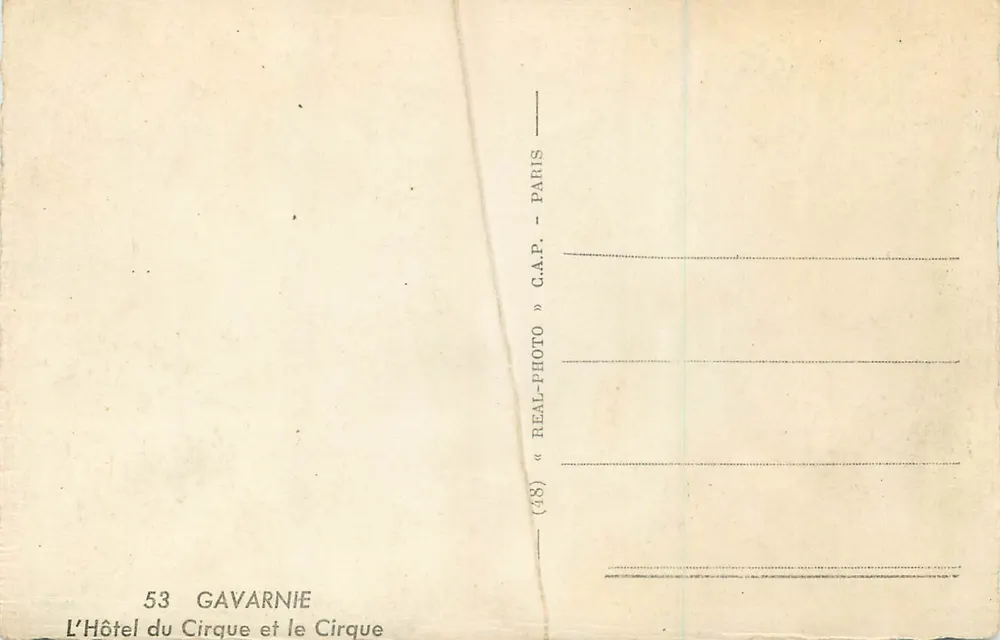 Cirque de Gavarnie — Hôtel du Cirque — editore C.A.P. Paris, n°53 - Verso