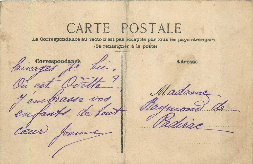 Correspondance familiale — carte postale avec texte manuscrit — éditeur non visible - Vorderseite
