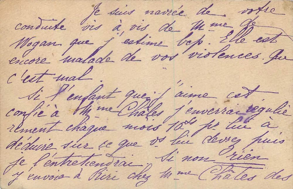 Correspondance familiale — carte postale avec texte manuscrit — éditeur non visible - Rückseite