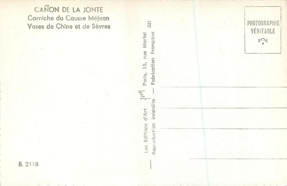 Cañon de la Jonte — Corniche du Causse Méjean — Éditions d'Art - Rückseite