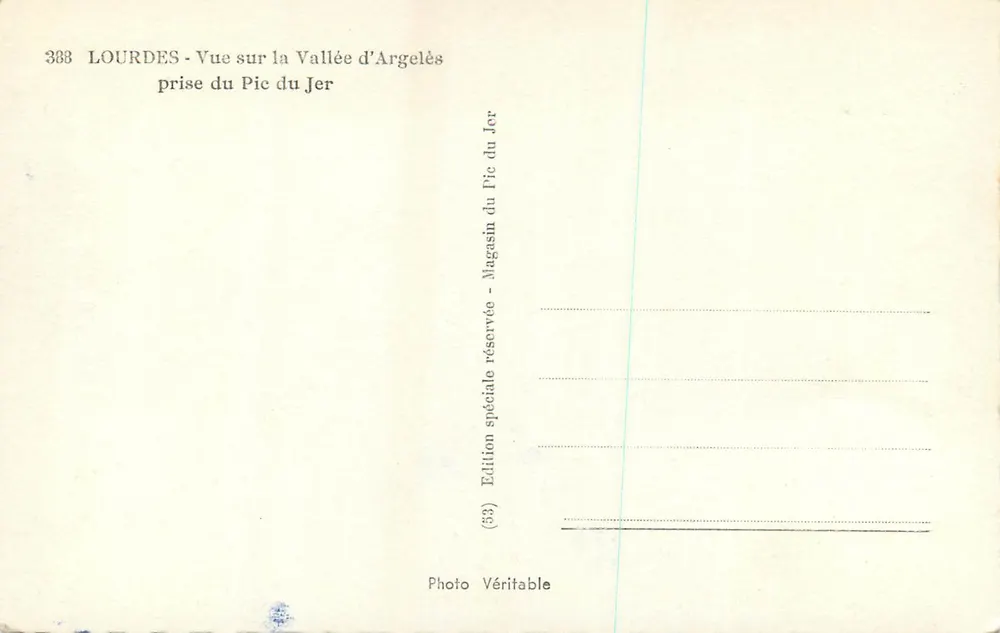 Lourdes — Vue sur la Vallée d'Argelès prise du Pic du Jer — Édition spéciale réservée - Verso
