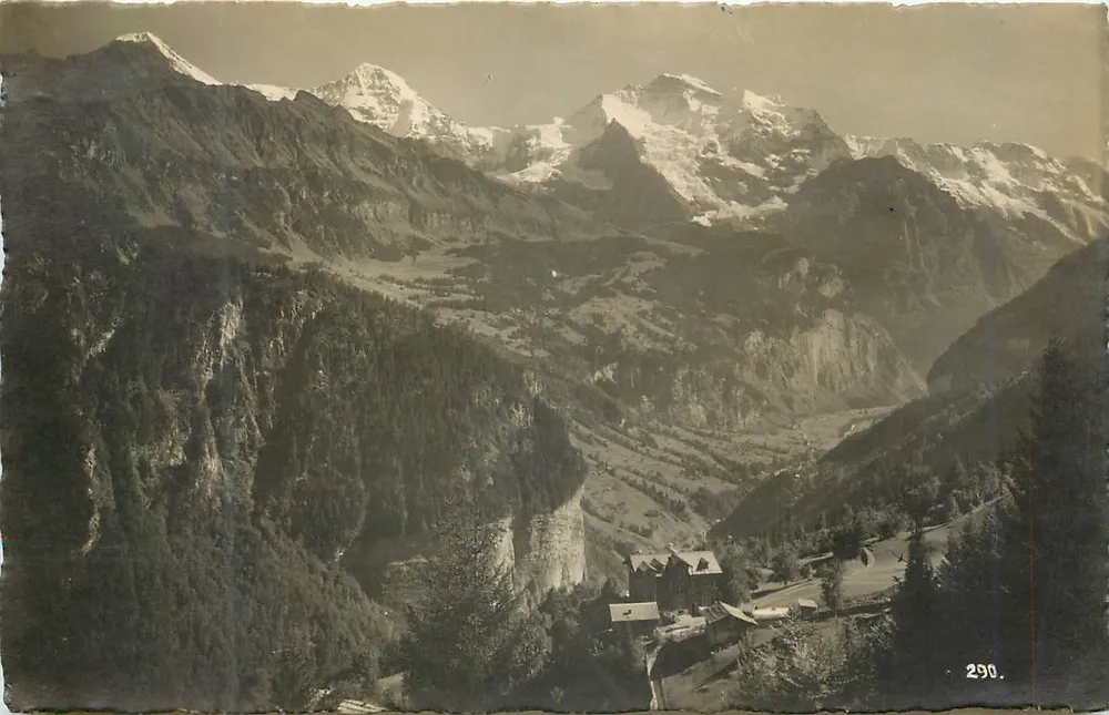 Vallée d'Interlaken — Monts Jungfrau, Mönch et Isenfluh — Photogr. O. Nikles, Dép.-Nr. 290 - Recto