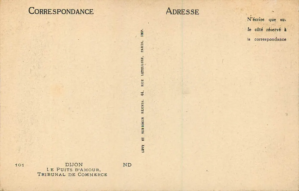 O Poteiro do Amor — Dijon — Imp. Letellier, Paris - Verso