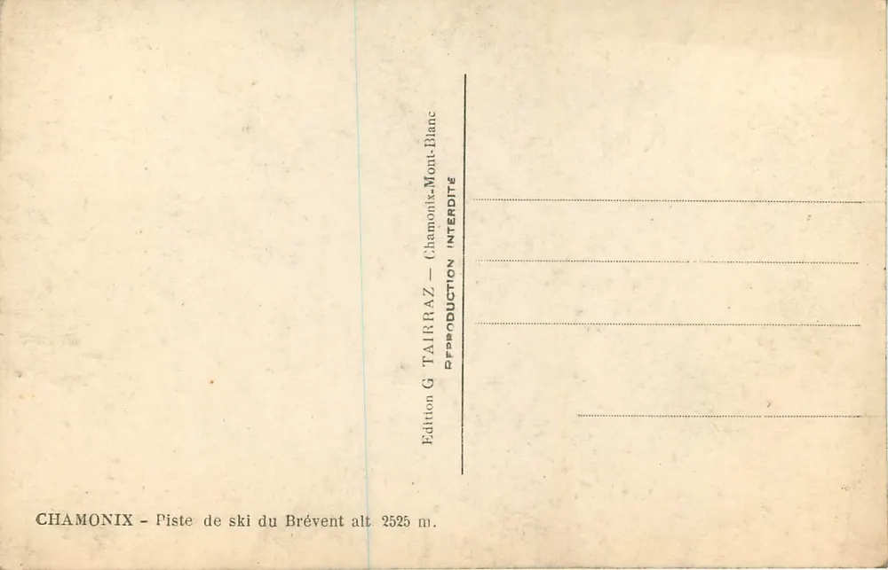 Chamonix - Pista de esqui do Brévent, alt. 2525 m. — Edição G. Tairraz - Verso