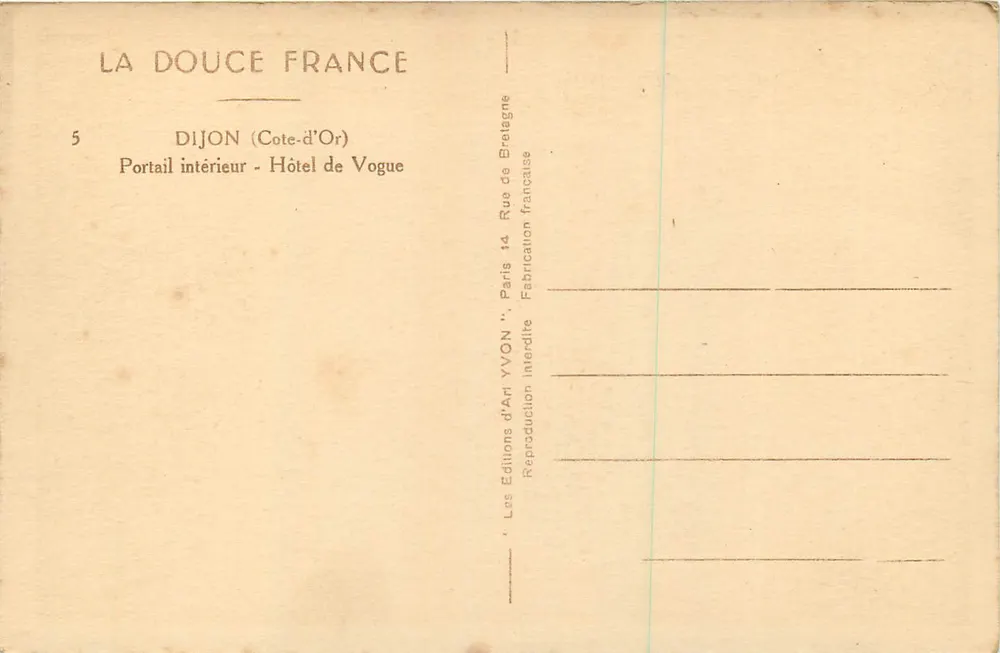 Dijon (Côte-d'Or) — Portail intérieur — Hôtel de Vogue - Verso